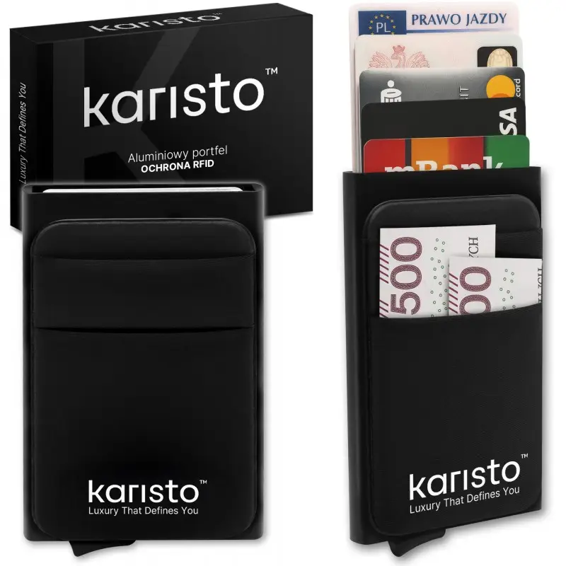 Aluminiowy portfel męski Karisto – ultra cienkie etui na karty z ochroną RFID Obniżka ceny