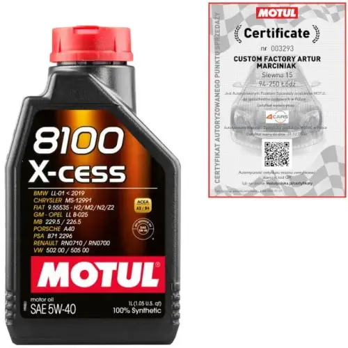 Cena promocyjna MOTUL 8100 X-CESS 5W40 A3/B4 1L BMW LL-01 VW 502 00/ 505 00