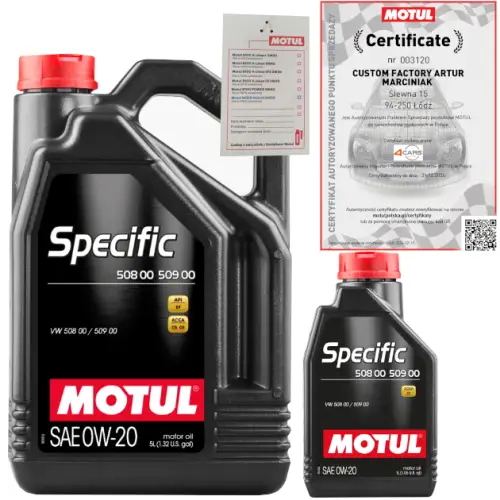 Darmowy zwrot MOTUL SPECIFIC 508 00/ 509 00 0W20 6L VW 508 00/ 509 00 + ZAWIESZKA