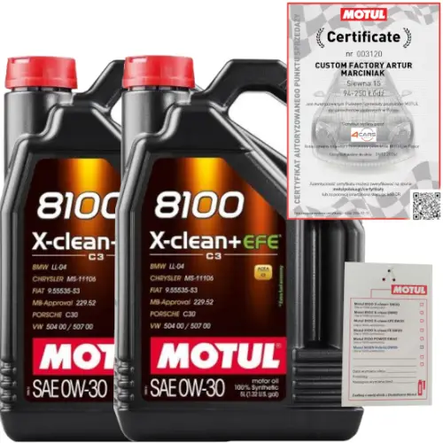 Tani MOTUL 8100 X-CLEAN+ EFE 0W30 10L BMW LL-04 VW 504 00 507 00 MB 229.52 + ZAWIESZKA